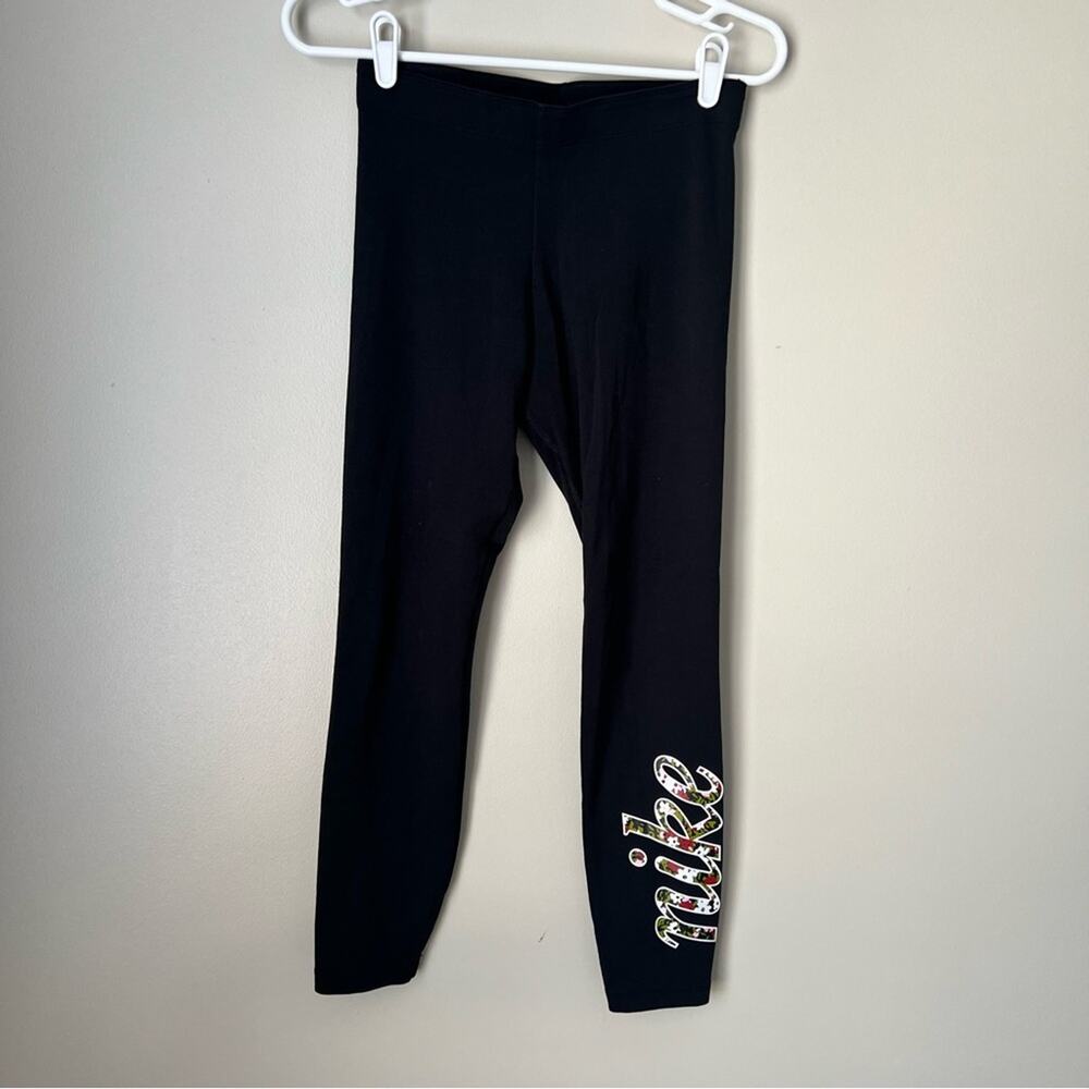 Nike Women’s Black Pull On Floral Side Logo Leggings Size Small